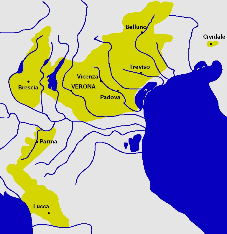 Mappa dei dominii scaligeri nel 1336